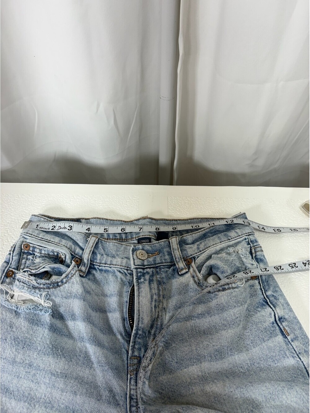 American Eagle Light Blue Distressed High-Rise Straight Leg Jeans Size 0 253D - Picture 6 of 10